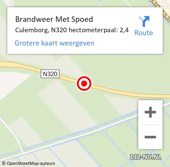 Locatie op kaart van de 112 melding: Brandweer Met Spoed Naar Culemborg, N320 hectometerpaal: 2,4 op 17 december 2022 14:42