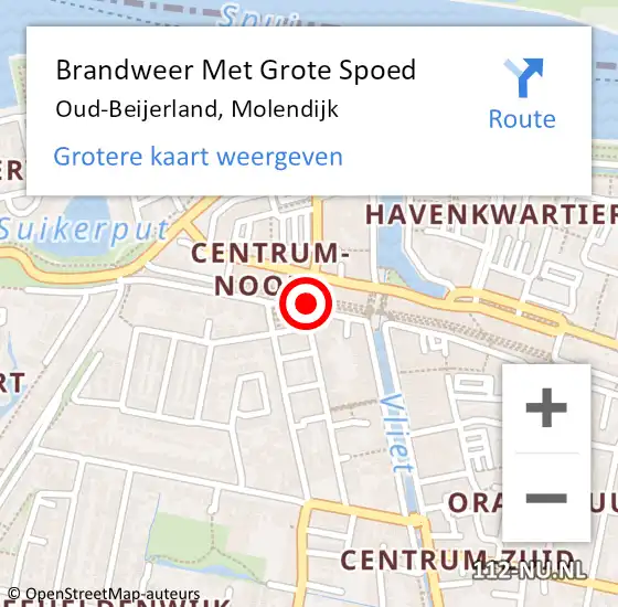 Locatie op kaart van de 112 melding: Brandweer Met Grote Spoed Naar Oud-Beijerland, Molendijk op 17 december 2022 14:54