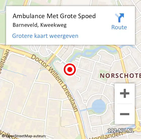 Locatie op kaart van de 112 melding: Ambulance Met Grote Spoed Naar Barneveld, Kweekweg op 17 december 2022 17:47