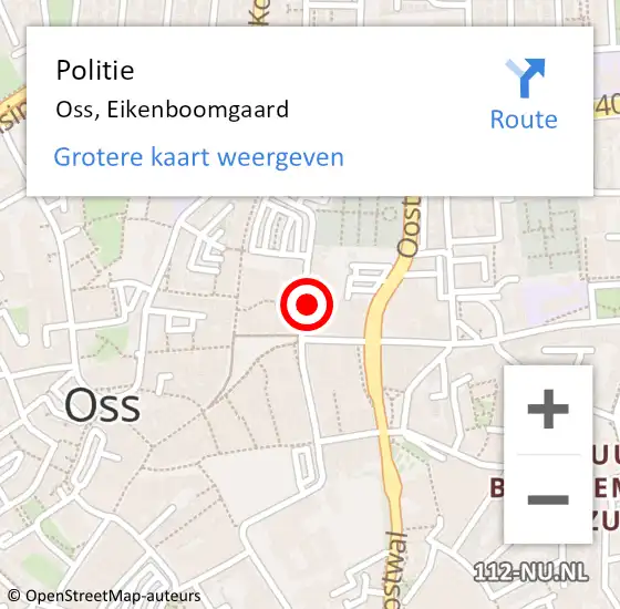 Locatie op kaart van de 112 melding: Politie Oss, Eikenboomgaard op 17 december 2022 20:18