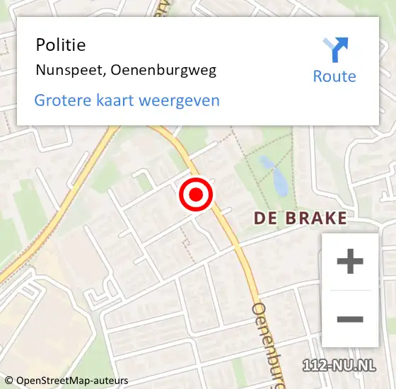 Locatie op kaart van de 112 melding: Politie Nunspeet, Oenenburgweg op 17 december 2022 21:50