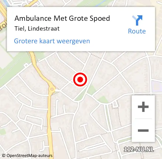 Locatie op kaart van de 112 melding: Ambulance Met Grote Spoed Naar Tiel, Lindestraat op 17 december 2022 22:49