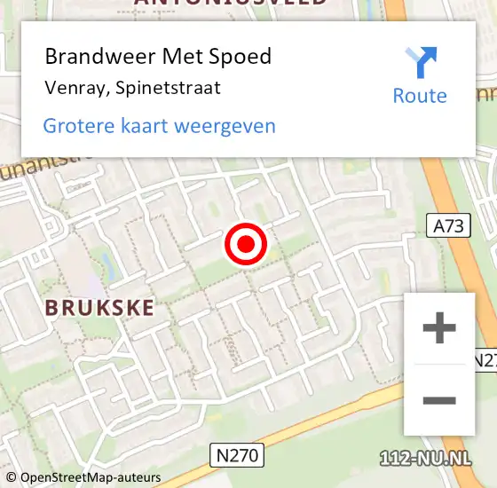 Locatie op kaart van de 112 melding: Brandweer Met Spoed Naar Venray, Spinetstraat op 18 december 2022 00:35
