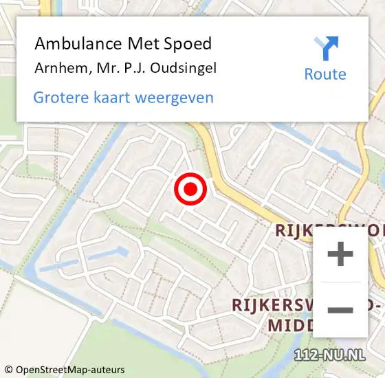 Locatie op kaart van de 112 melding: Ambulance Met Spoed Naar Arnhem, Mr. P.J. Oudsingel op 18 december 2022 05:14