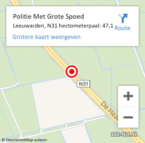 Locatie op kaart van de 112 melding: Politie Met Grote Spoed Naar Leeuwarden, N31 hectometerpaal: 47,1 op 18 december 2022 08:48