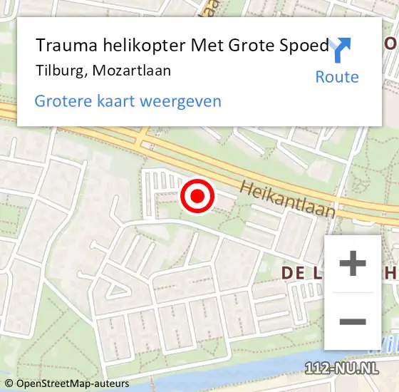 Locatie op kaart van de 112 melding: Trauma helikopter Met Grote Spoed Naar Tilburg, Mozartlaan op 18 december 2022 10:03