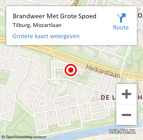 Locatie op kaart van de 112 melding: Brandweer Met Grote Spoed Naar Tilburg, Mozartlaan op 18 december 2022 10:07