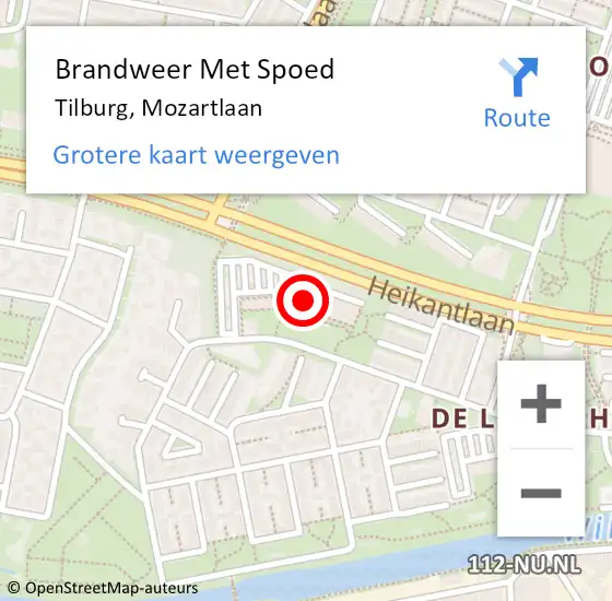 Locatie op kaart van de 112 melding: Brandweer Met Spoed Naar Tilburg, Mozartlaan op 18 december 2022 10:43