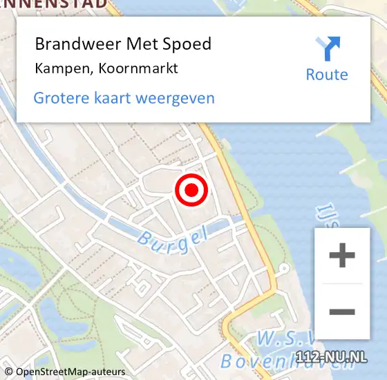 Locatie op kaart van de 112 melding: Brandweer Met Spoed Naar Kampen, Koornmarkt op 18 december 2022 12:37
