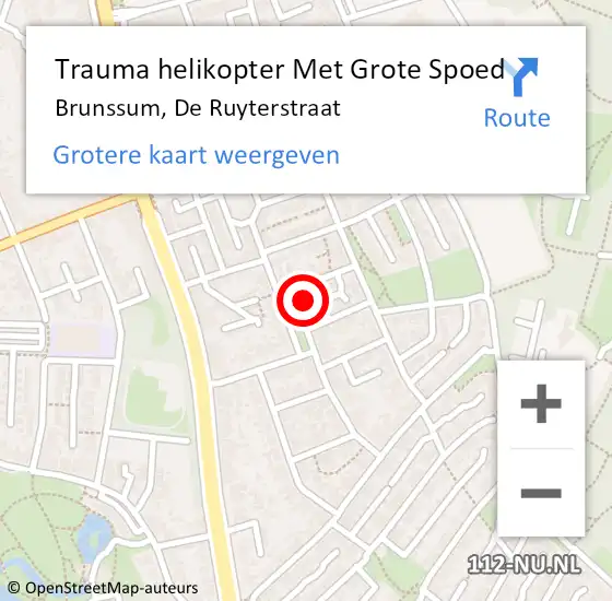 Locatie op kaart van de 112 melding: Trauma helikopter Met Grote Spoed Naar Brunssum, De Ruyterstraat op 18 december 2022 16:01
