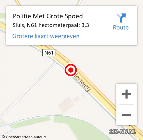 Locatie op kaart van de 112 melding: Politie Met Grote Spoed Naar Sluis, N61 hectometerpaal: 3,3 op 18 december 2022 19:56