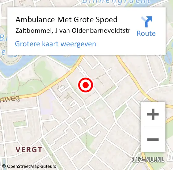 Locatie op kaart van de 112 melding: Ambulance Met Grote Spoed Naar Zaltbommel, J van Oldenbarneveldtstr op 18 december 2022 20:38