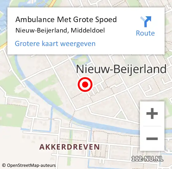 Locatie op kaart van de 112 melding: Ambulance Met Grote Spoed Naar Nieuw-Beijerland, Middeldoel op 18 december 2022 21:08