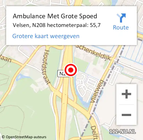 Locatie op kaart van de 112 melding: Ambulance Met Grote Spoed Naar Velsen, N208 hectometerpaal: 55,7 op 18 december 2022 22:23