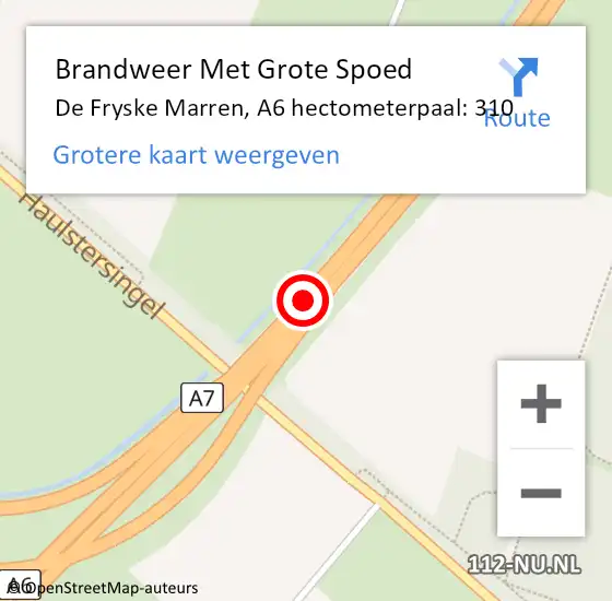 Locatie op kaart van de 112 melding: Brandweer Met Grote Spoed Naar De Fryske Marren, A6 hectometerpaal: 310 op 18 december 2022 23:42