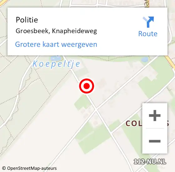 Locatie op kaart van de 112 melding: Politie Groesbeek, Knapheideweg op 19 december 2022 01:45