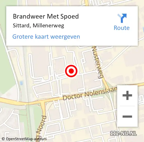 Locatie op kaart van de 112 melding: Brandweer Met Spoed Naar Sittard, Millenerweg op 19 december 2022 04:00
