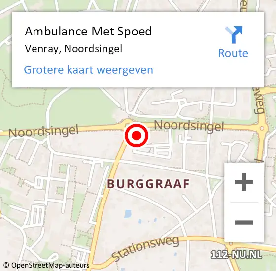 Locatie op kaart van de 112 melding: Ambulance Met Spoed Naar Venray, Noordsingel op 19 december 2022 08:03