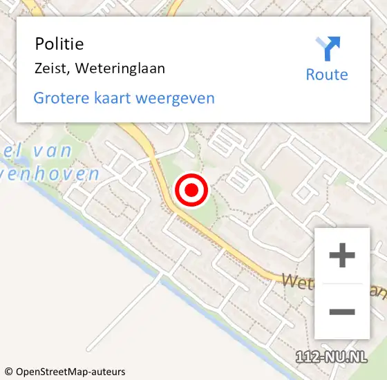 Locatie op kaart van de 112 melding: Politie Zeist, Weteringlaan op 19 december 2022 08:29