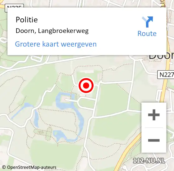 Locatie op kaart van de 112 melding: Politie Doorn, Langbroekerweg op 19 december 2022 09:33