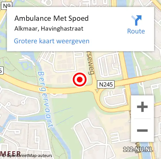 Locatie op kaart van de 112 melding: Ambulance Met Spoed Naar Alkmaar, Havinghastraat op 19 december 2022 09:38