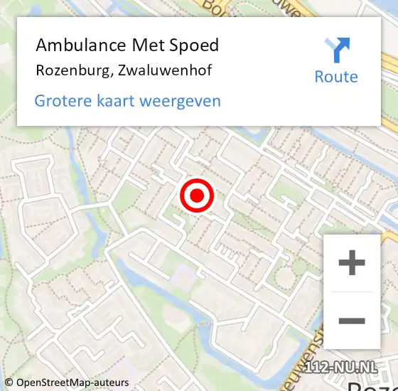 Locatie op kaart van de 112 melding: Ambulance Met Spoed Naar Rozenburg, Zwaluwenhof op 19 december 2022 11:18