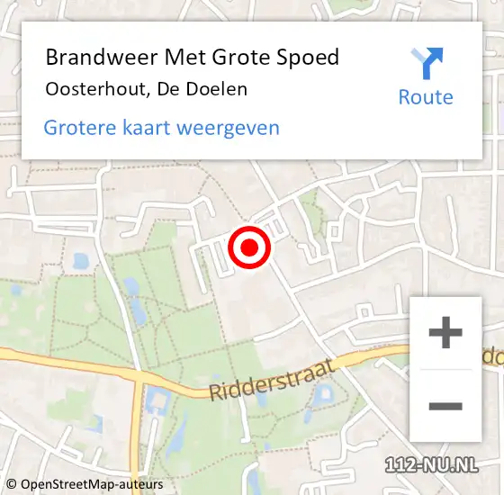 Locatie op kaart van de 112 melding: Brandweer Met Grote Spoed Naar Oosterhout, De Doelen op 19 december 2022 12:51