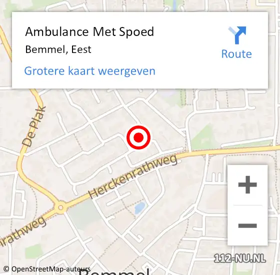 Locatie op kaart van de 112 melding: Ambulance Met Spoed Naar Bemmel, Eest op 19 december 2022 13:02