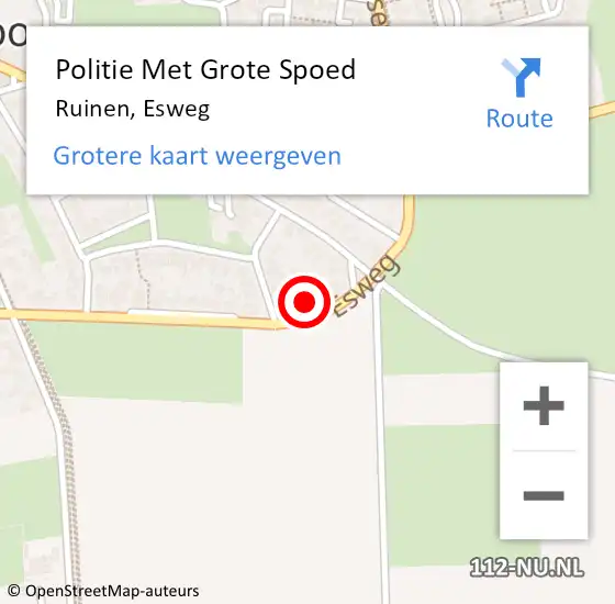 Locatie op kaart van de 112 melding: Politie Met Grote Spoed Naar Ruinen, Esweg op 19 december 2022 13:35