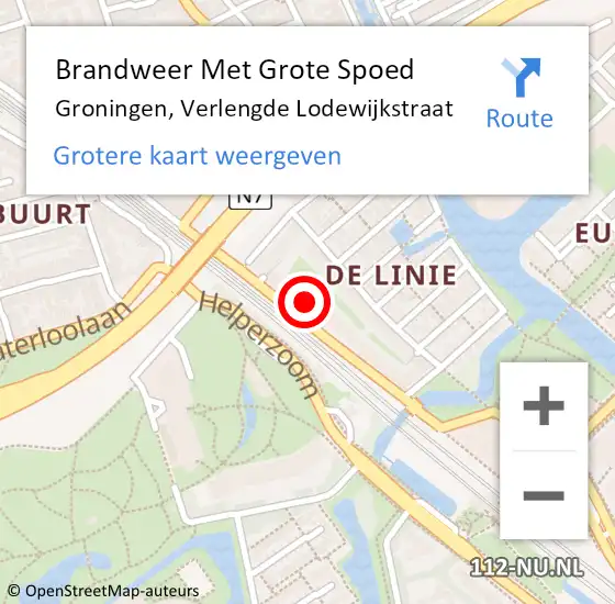 Locatie op kaart van de 112 melding: Brandweer Met Grote Spoed Naar Groningen, Verlengde Lodewijkstraat op 19 december 2022 13:53