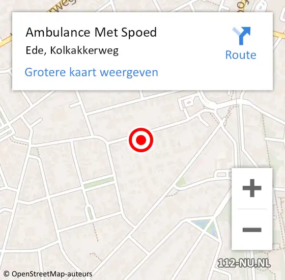 Locatie op kaart van de 112 melding: Ambulance Met Spoed Naar Ede, Kolkakkerweg op 19 december 2022 15:45