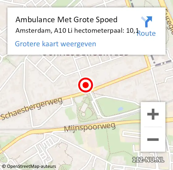 Locatie op kaart van de 112 melding: Ambulance Met Grote Spoed Naar Amsterdam, A10 Li hectometerpaal: 10,8 op 9 augustus 2014 00:15