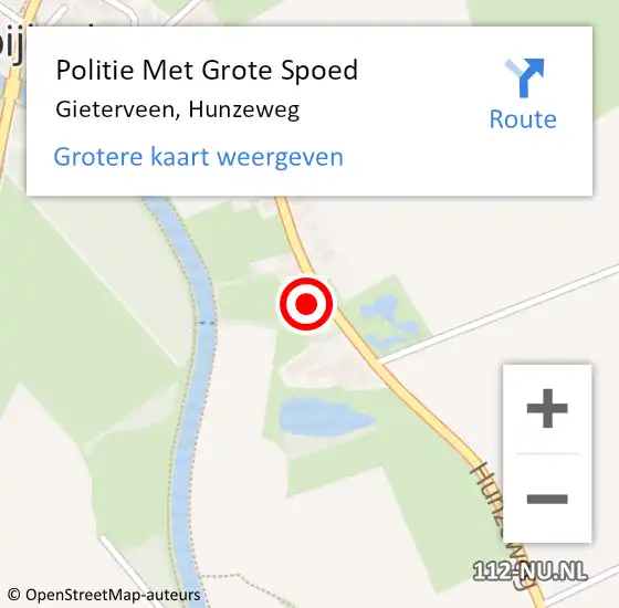 Locatie op kaart van de 112 melding: Politie Met Grote Spoed Naar Gieterveen, Hunzeweg op 19 december 2022 17:46