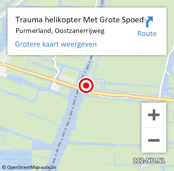 Locatie op kaart van de 112 melding: Trauma helikopter Met Grote Spoed Naar Purmerland, Oostzanerrijweg op 19 december 2022 18:02