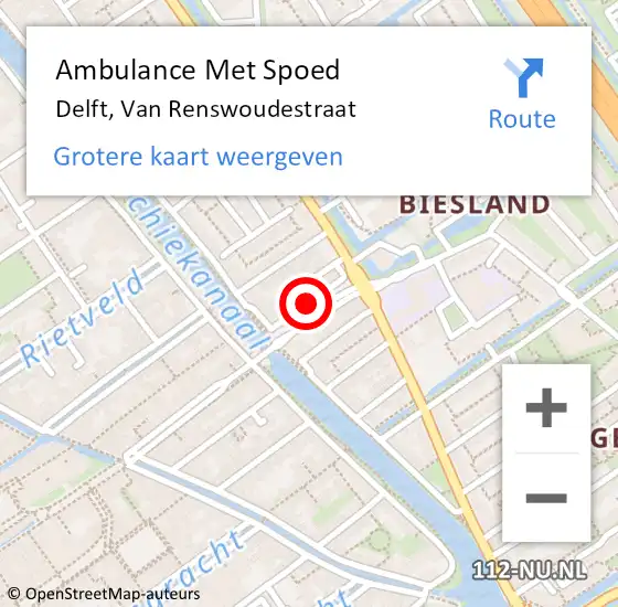 Locatie op kaart van de 112 melding: Ambulance Met Spoed Naar Delft, van Renswoudestraat op 9 augustus 2014 00:29