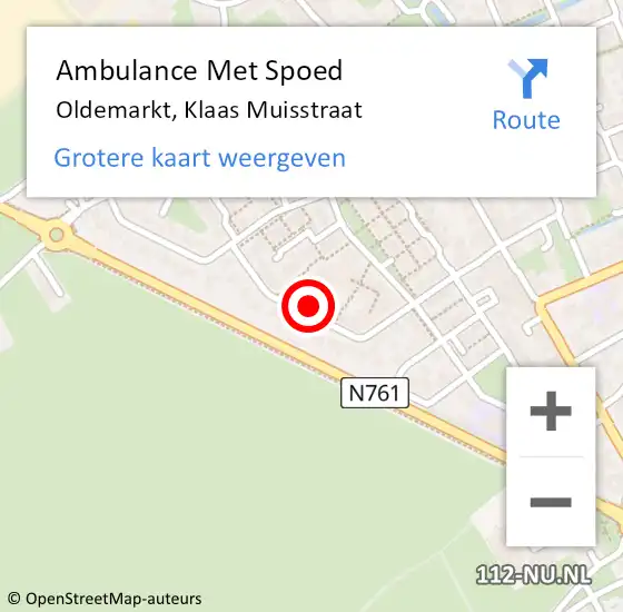 Locatie op kaart van de 112 melding: Ambulance Met Spoed Naar Oldemarkt, Klaas Muisstraat op 19 december 2022 20:49