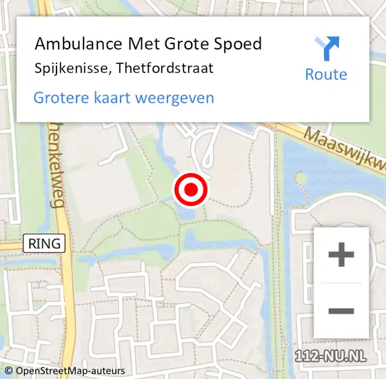Locatie op kaart van de 112 melding: Ambulance Met Grote Spoed Naar Spijkenisse, Thetfordstraat op 19 december 2022 21:28