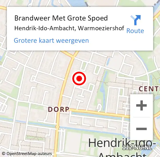 Locatie op kaart van de 112 melding: Brandweer Met Grote Spoed Naar Hendrik-Ido-Ambacht, Warmoeziershof op 19 december 2022 21:45