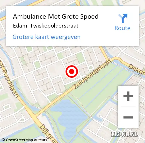 Locatie op kaart van de 112 melding: Ambulance Met Grote Spoed Naar Edam, Twiskepolderstraat op 19 december 2022 22:35