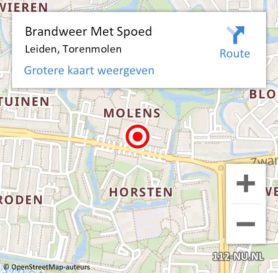 Locatie op kaart van de 112 melding: Brandweer Met Spoed Naar Leiden, Torenmolen op 19 december 2022 23:14