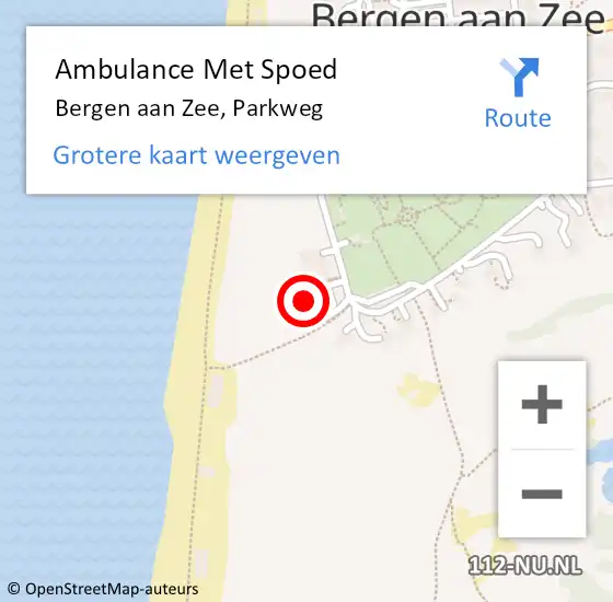 Locatie op kaart van de 112 melding: Ambulance Met Spoed Naar Bergen aan Zee, Parkweg op 20 december 2022 01:14