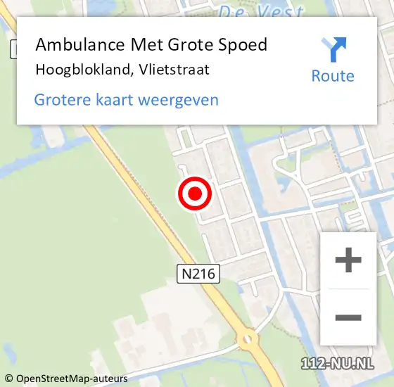Locatie op kaart van de 112 melding: Ambulance Met Grote Spoed Naar Hoogblokland, Vlietstraat op 20 december 2022 14:10