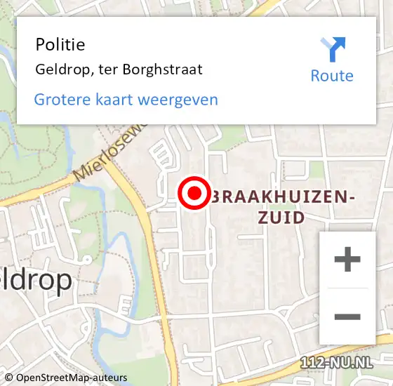 Locatie op kaart van de 112 melding: Politie Geldrop, ter Borghstraat op 20 december 2022 14:35