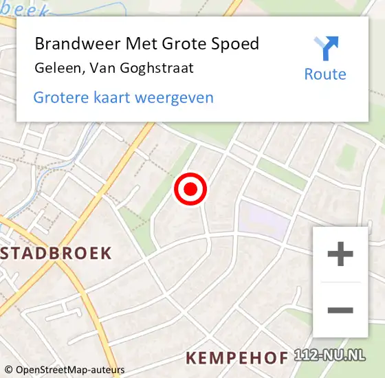 Locatie op kaart van de 112 melding: Brandweer Met Grote Spoed Naar Geleen, Van Goghstraat op 20 december 2022 15:19