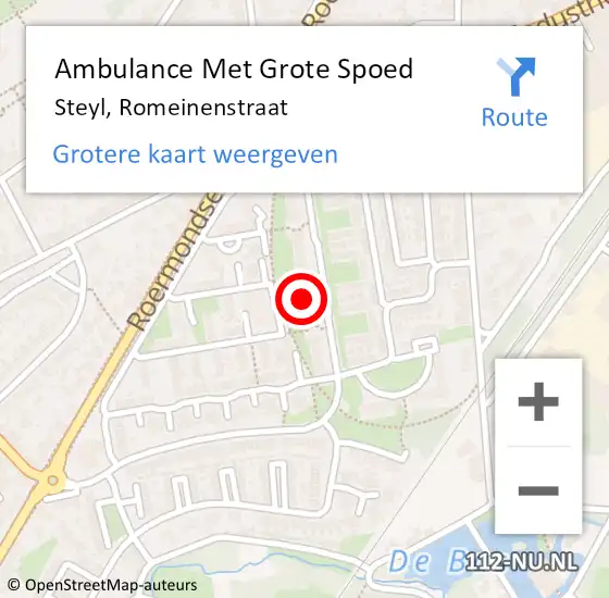 Locatie op kaart van de 112 melding: Ambulance Met Grote Spoed Naar Steyl, Romeinenstraat op 20 december 2022 18:13