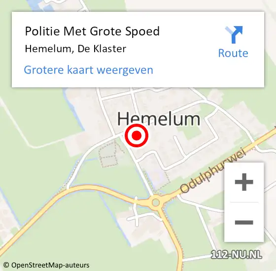 Locatie op kaart van de 112 melding: Politie Met Grote Spoed Naar Hemelum, De Klaster op 20 december 2022 18:20