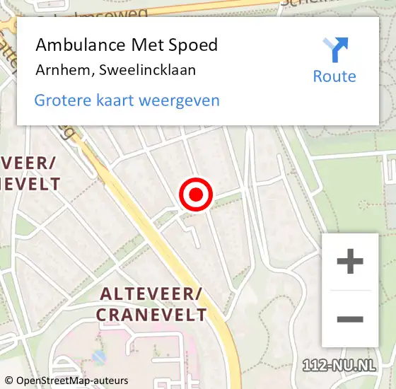 Locatie op kaart van de 112 melding: Ambulance Met Spoed Naar Arnhem, Sweelincklaan op 20 december 2022 19:22