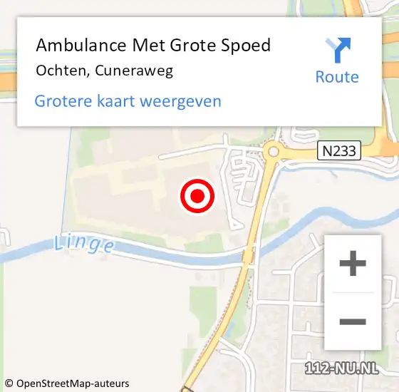 Locatie op kaart van de 112 melding: Ambulance Met Grote Spoed Naar Ochten, Cuneraweg op 20 december 2022 20:29