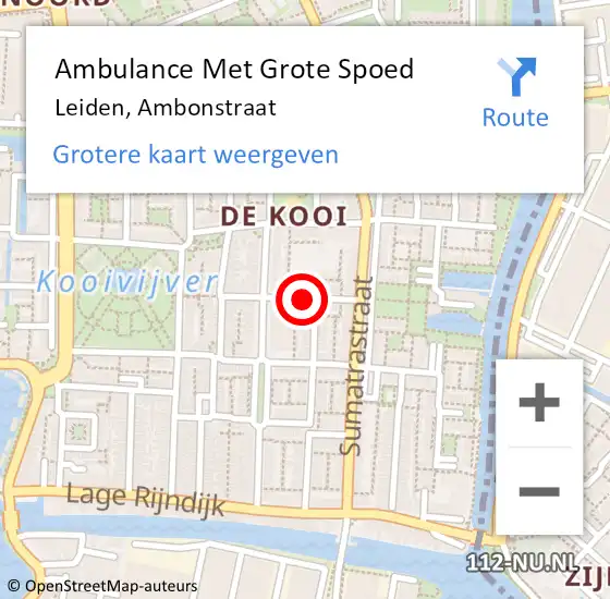 Locatie op kaart van de 112 melding: Ambulance Met Grote Spoed Naar Leiden, Ambonstraat op 20 december 2022 22:11