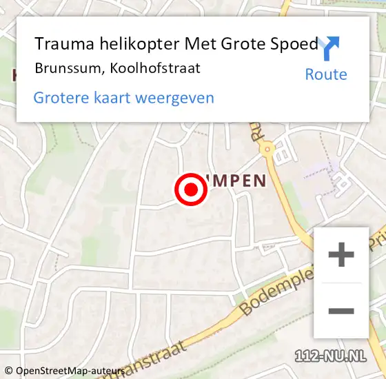 Locatie op kaart van de 112 melding: Trauma helikopter Met Grote Spoed Naar Brunssum, Koolhofstraat op 20 december 2022 22:23